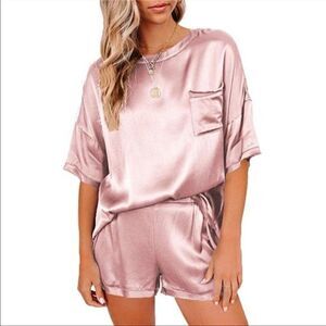 Silk Satin Pajamas Two Piece Pj Shorts Set
